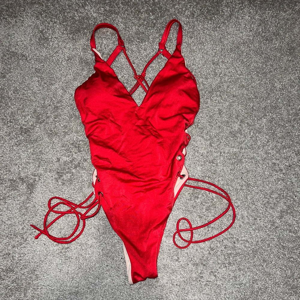 One piece red swimsuit